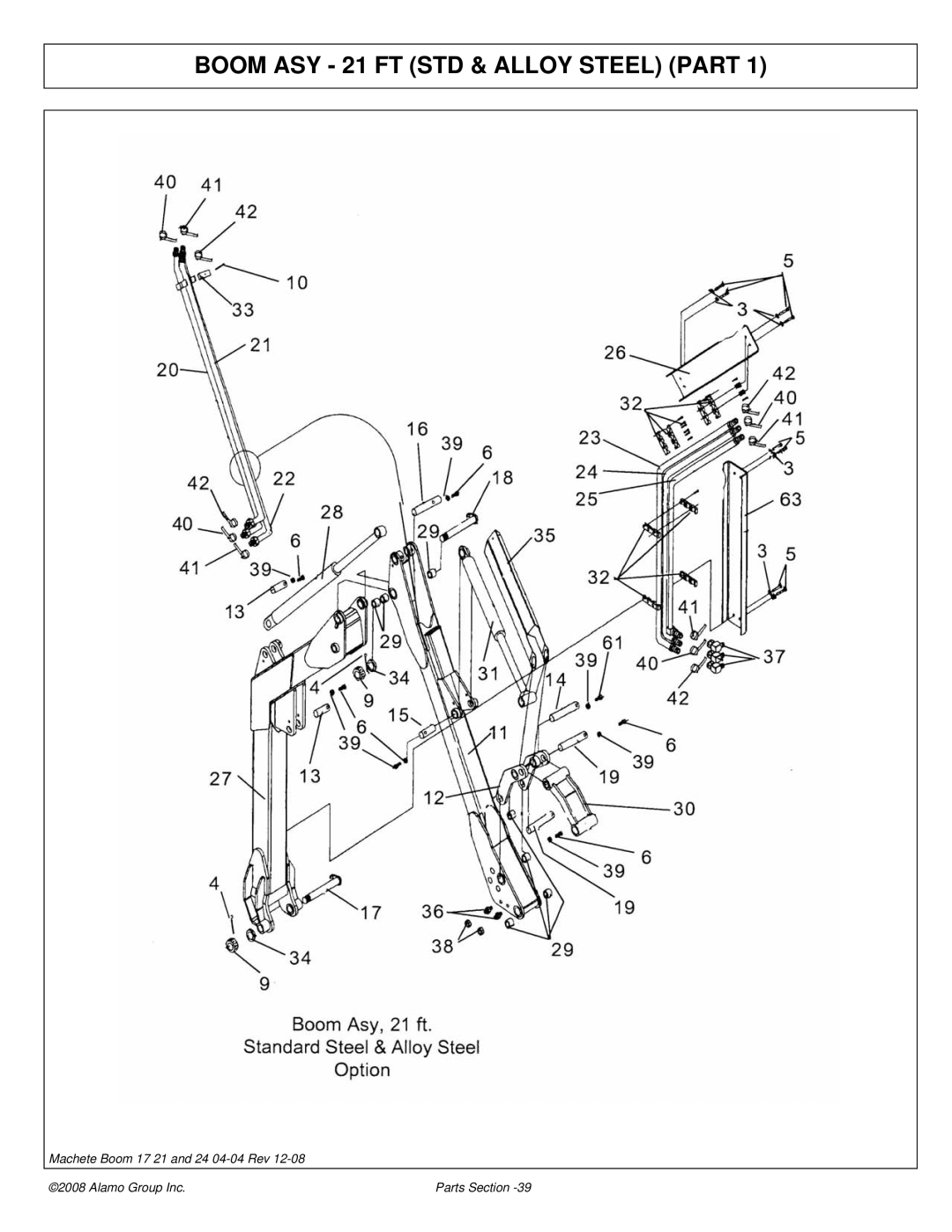 Alamo 02968915P manual Boom ASY 21 FT STD & Alloy Steel Part 