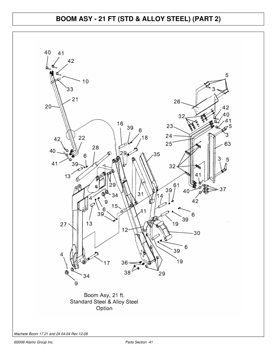 Alamo 02968915P manual Boom ASY 21 FT STD & Alloy Steel Part 