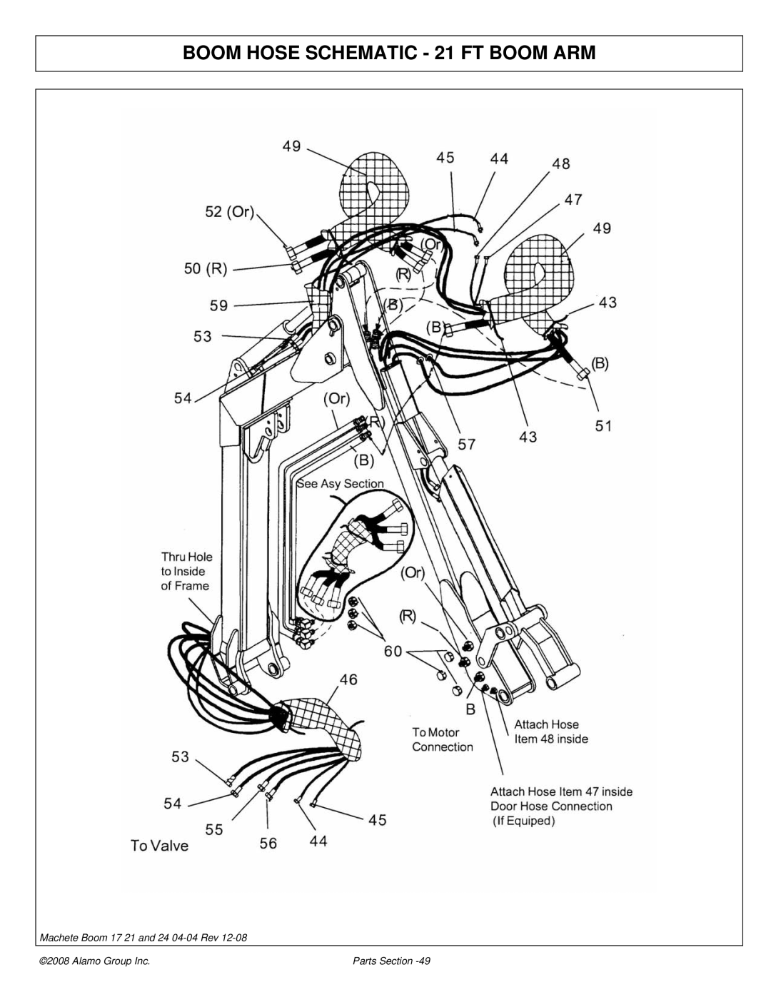 Alamo 02968915P manual Boom Hose Schematic 21 FT Boom ARM 