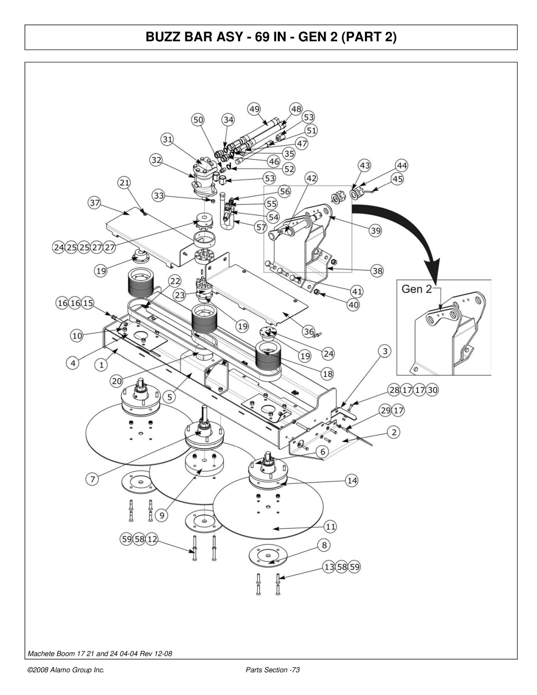 Alamo 02968915P manual Buzz BAR ASY 69 in GEN 2 Part 