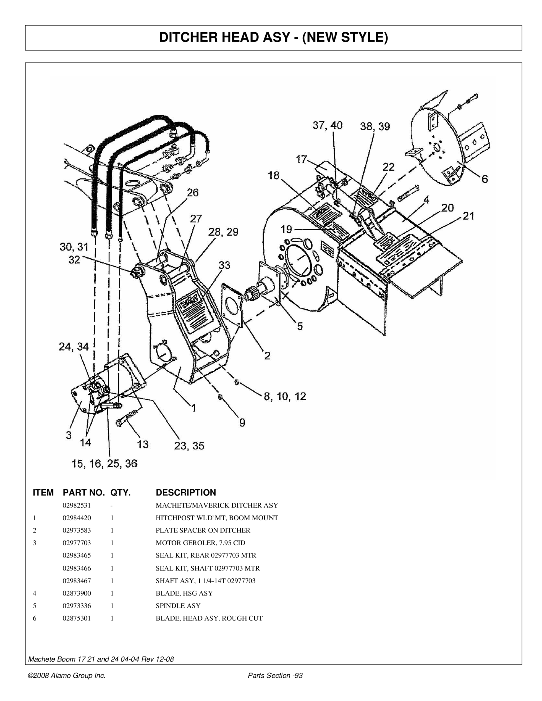 Alamo 02968915P manual Ditcher Head ASY NEW Style 