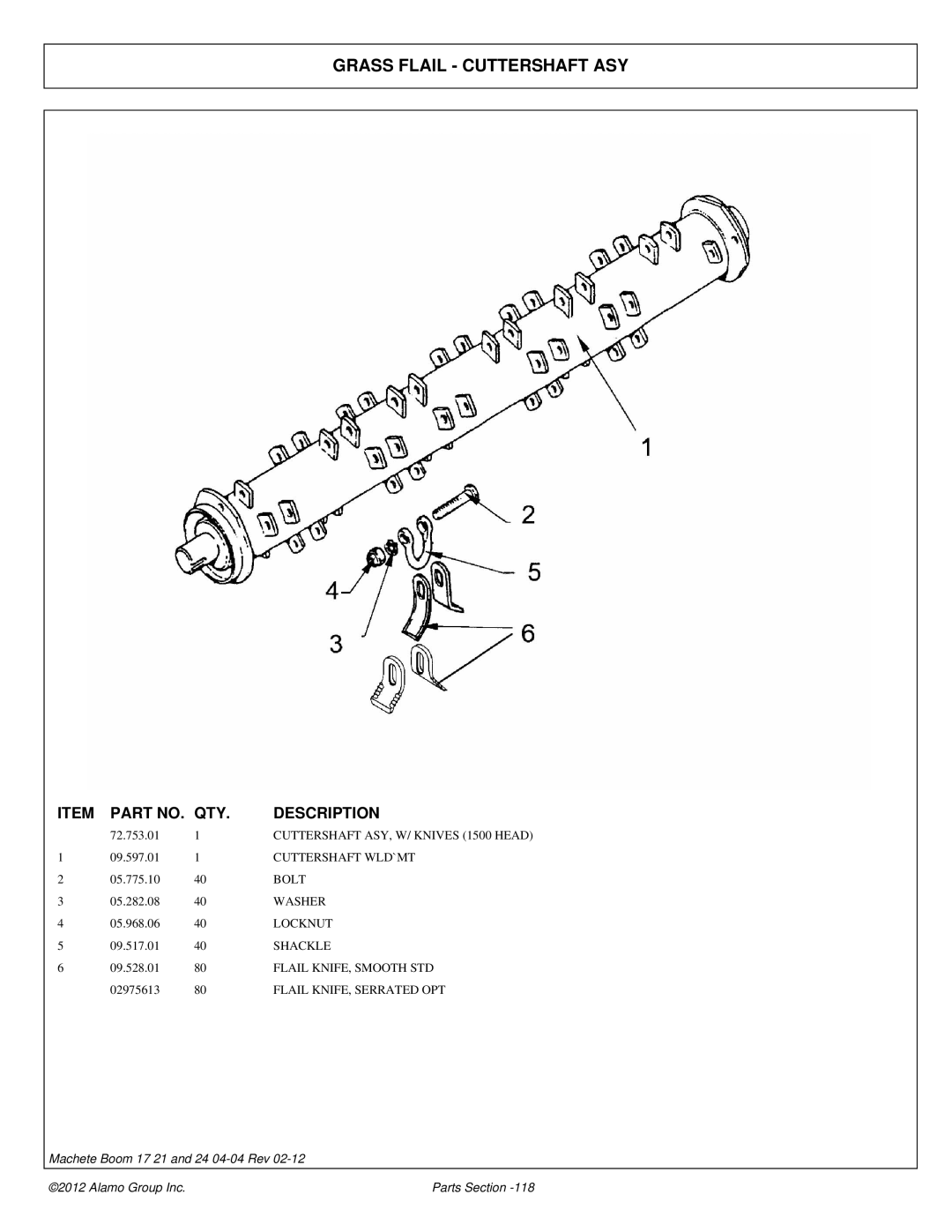 Alamo 02968915P manual Grass Flail Cuttershaft ASY 