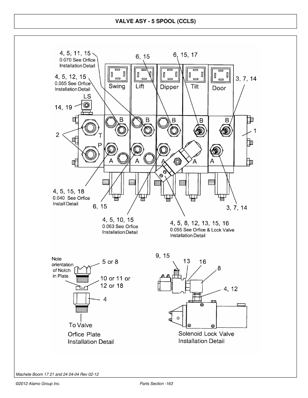 Alamo 02968915P manual Valve ASY 5 Spool Ccls 