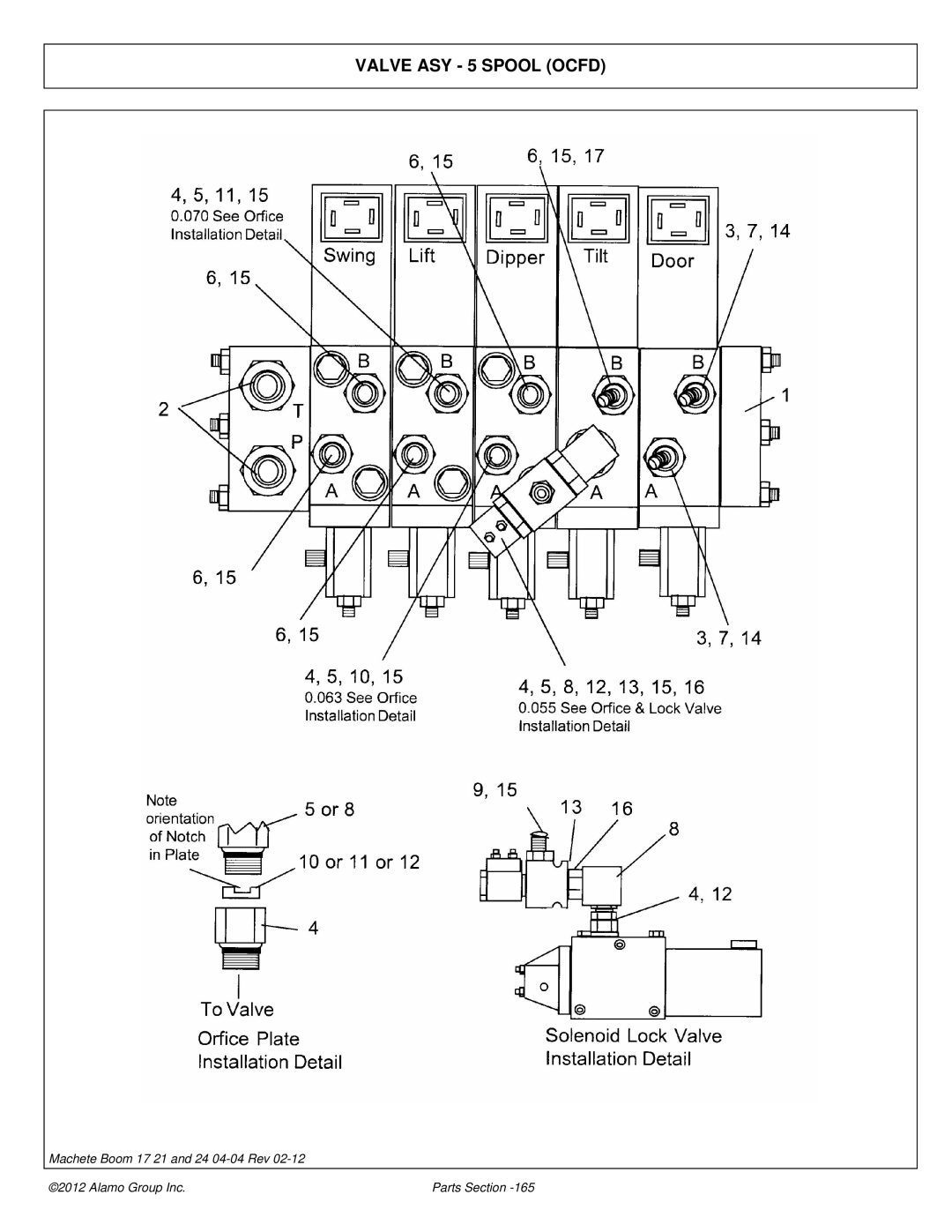 Alamo 02968915P manual Valve ASY 5 Spool Ocfd 