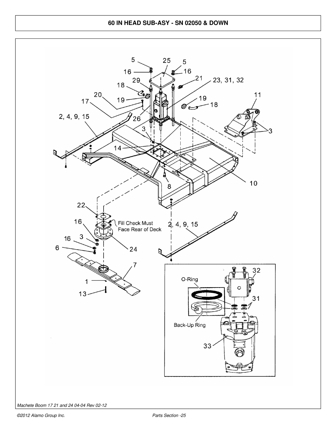 Alamo 02968915P manual Head SUB-ASY SN 02050 & Down 