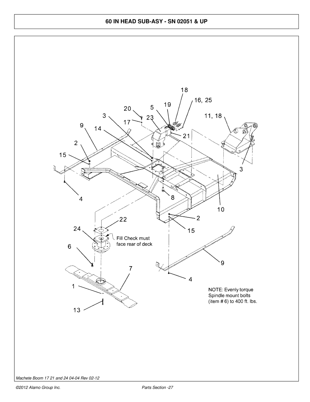 Alamo 02968915P manual Head SUB-ASY SN 02051 & UP 