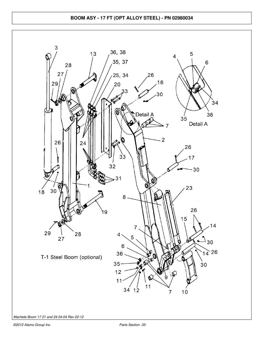 Alamo 02968915P manual Boom ASY 17 FT OPT Alloy Steel PN 