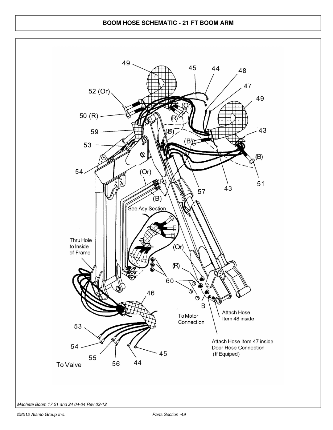 Alamo 02968915P manual Boom Hose Schematic 21 FT Boom ARM 