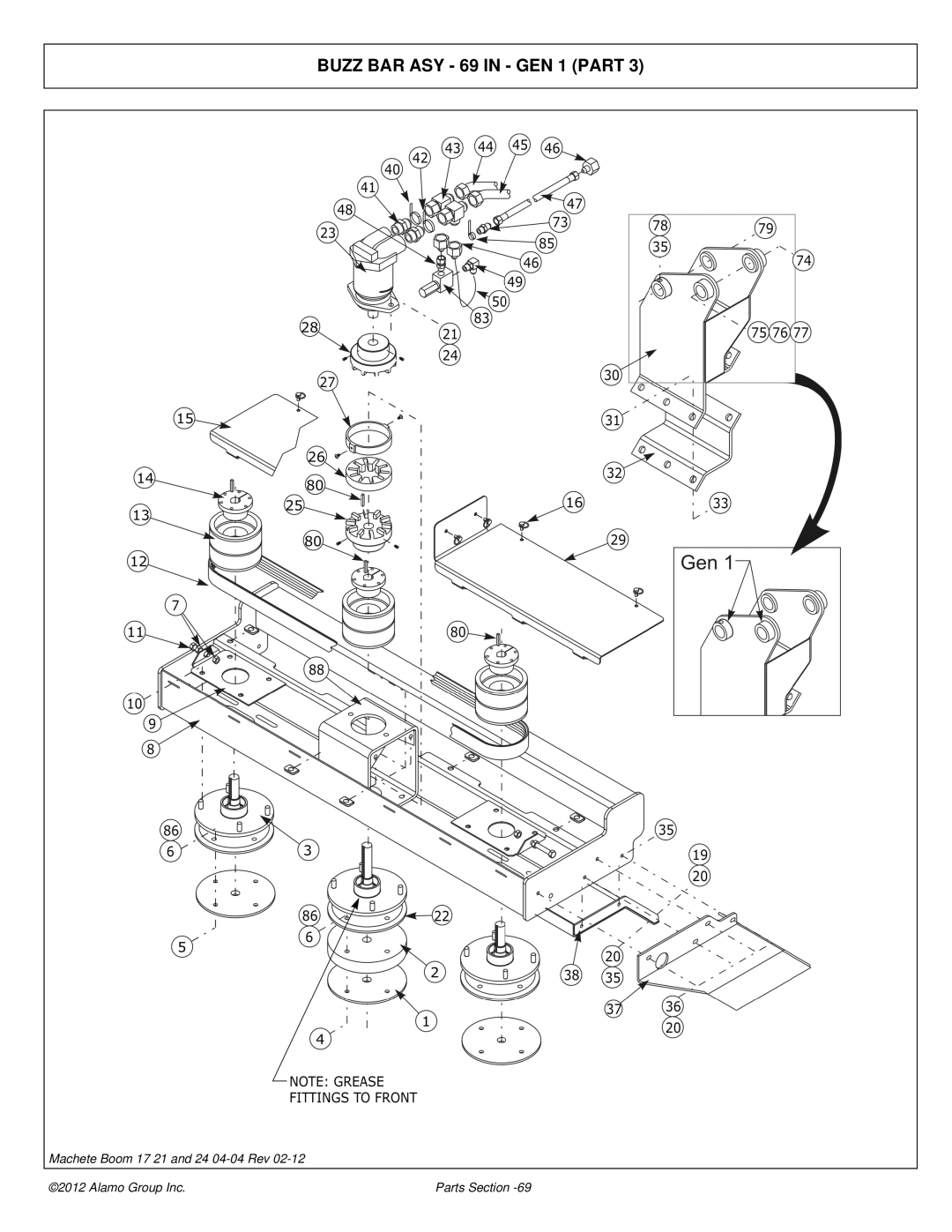 Alamo 02968915P manual Buzz BAR ASY 69 in GEN 1 Part 