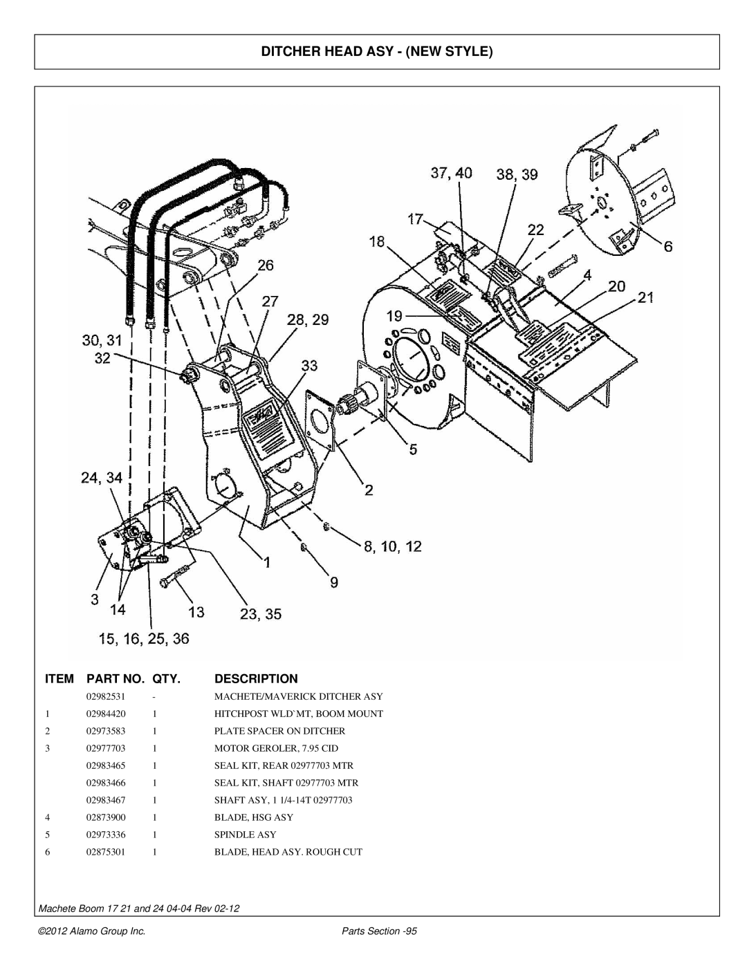 Alamo 02968915P manual Ditcher Head ASY NEW Style 