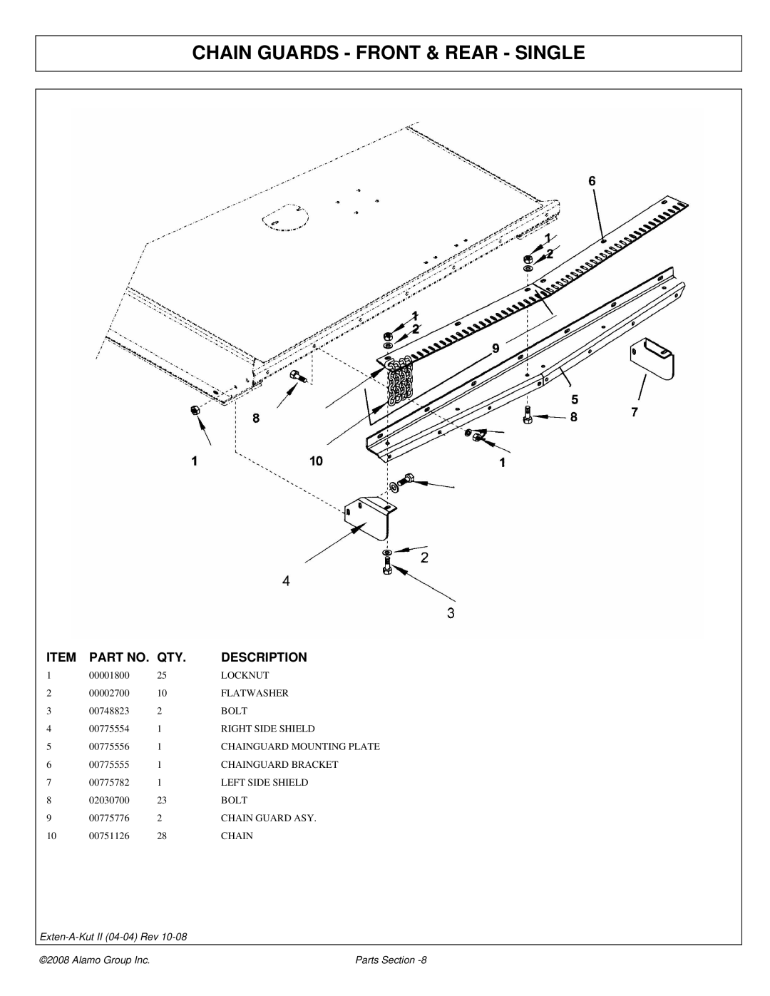 Alamo 02969111P manual Chain Guards Front & Rear Single 