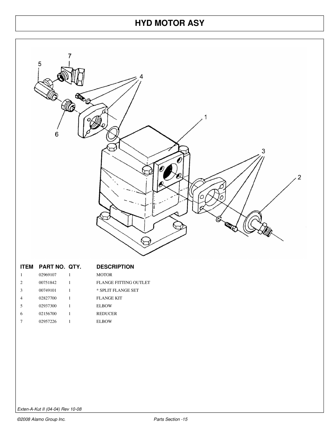 Alamo 02969111P manual HYD Motor ASY 