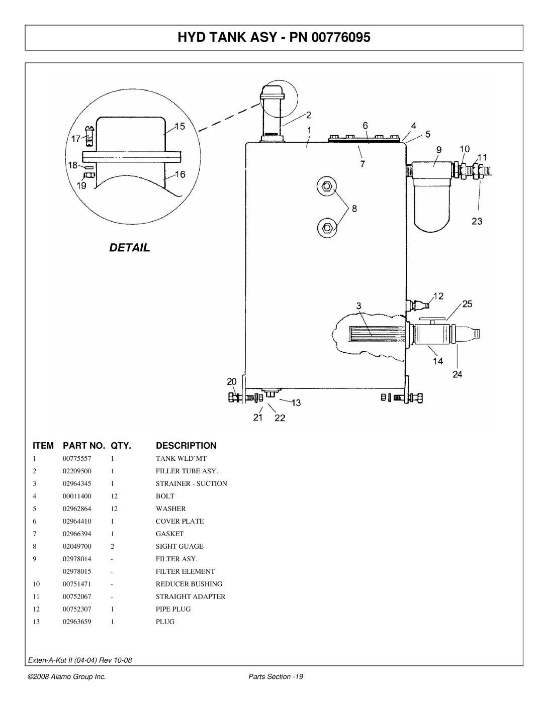 Alamo 02969111P manual HYD Tank ASY PN 