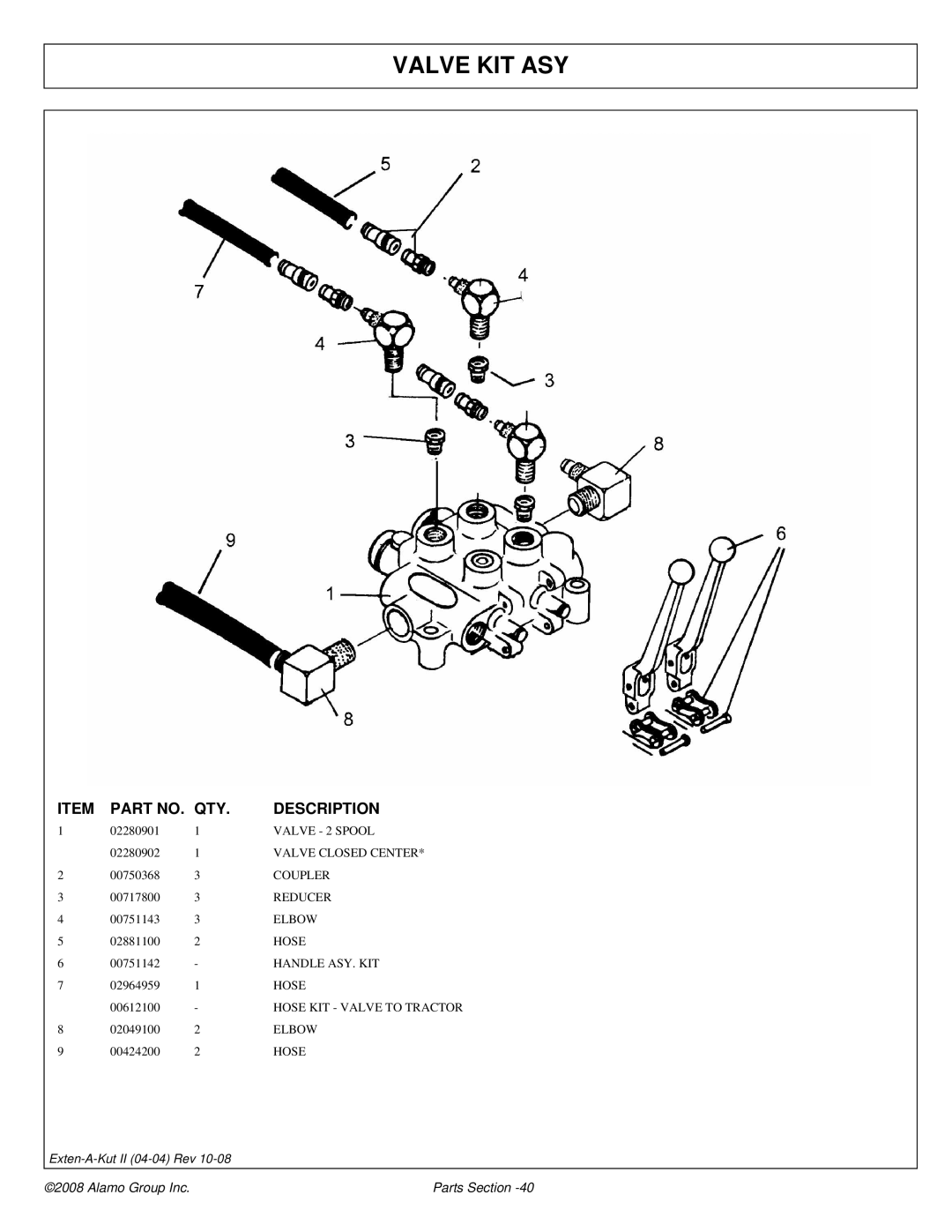 Alamo 02969111P manual Valve KIT ASY 