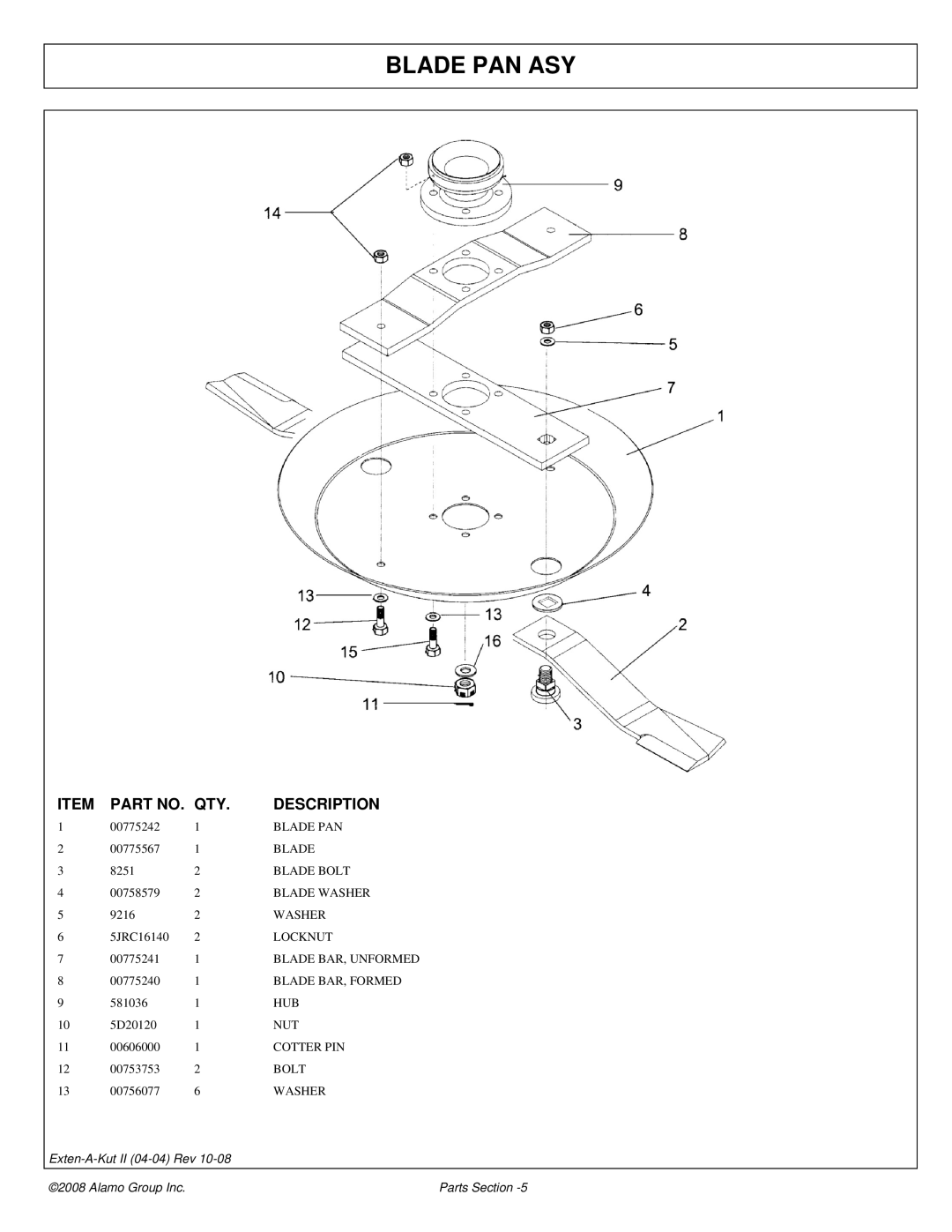 Alamo 02969111P manual Blade PAN ASY 