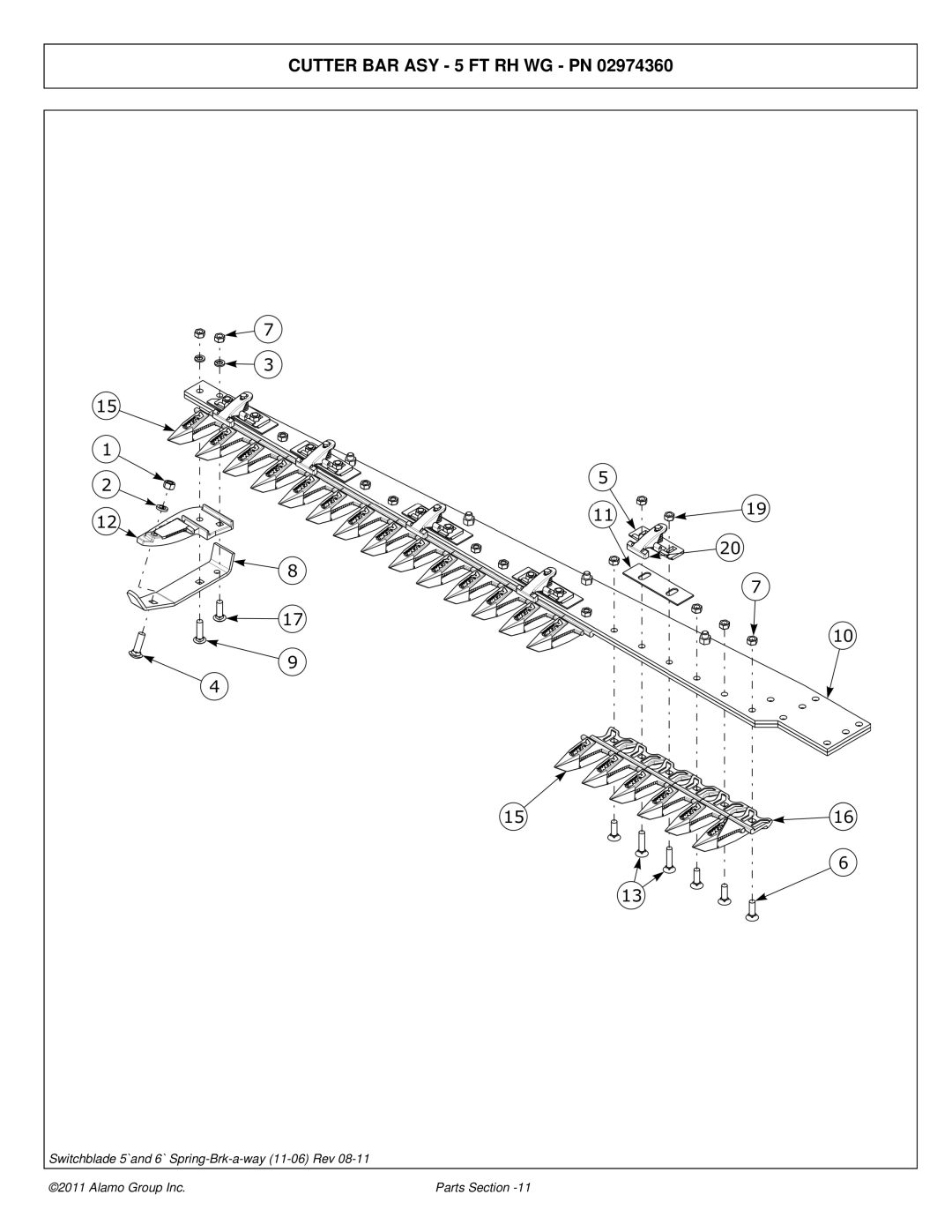 Alamo 02974374P manual Cutter BAR ASY 5 FT RH WG PN 