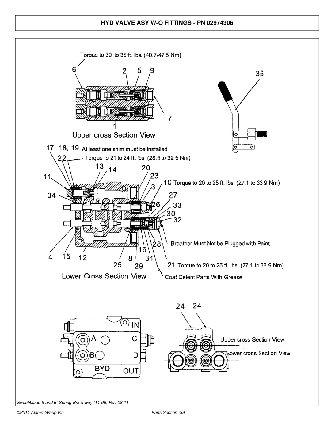 Alamo 02974374P manual HYD Valve ASY W-O Fittings PN 