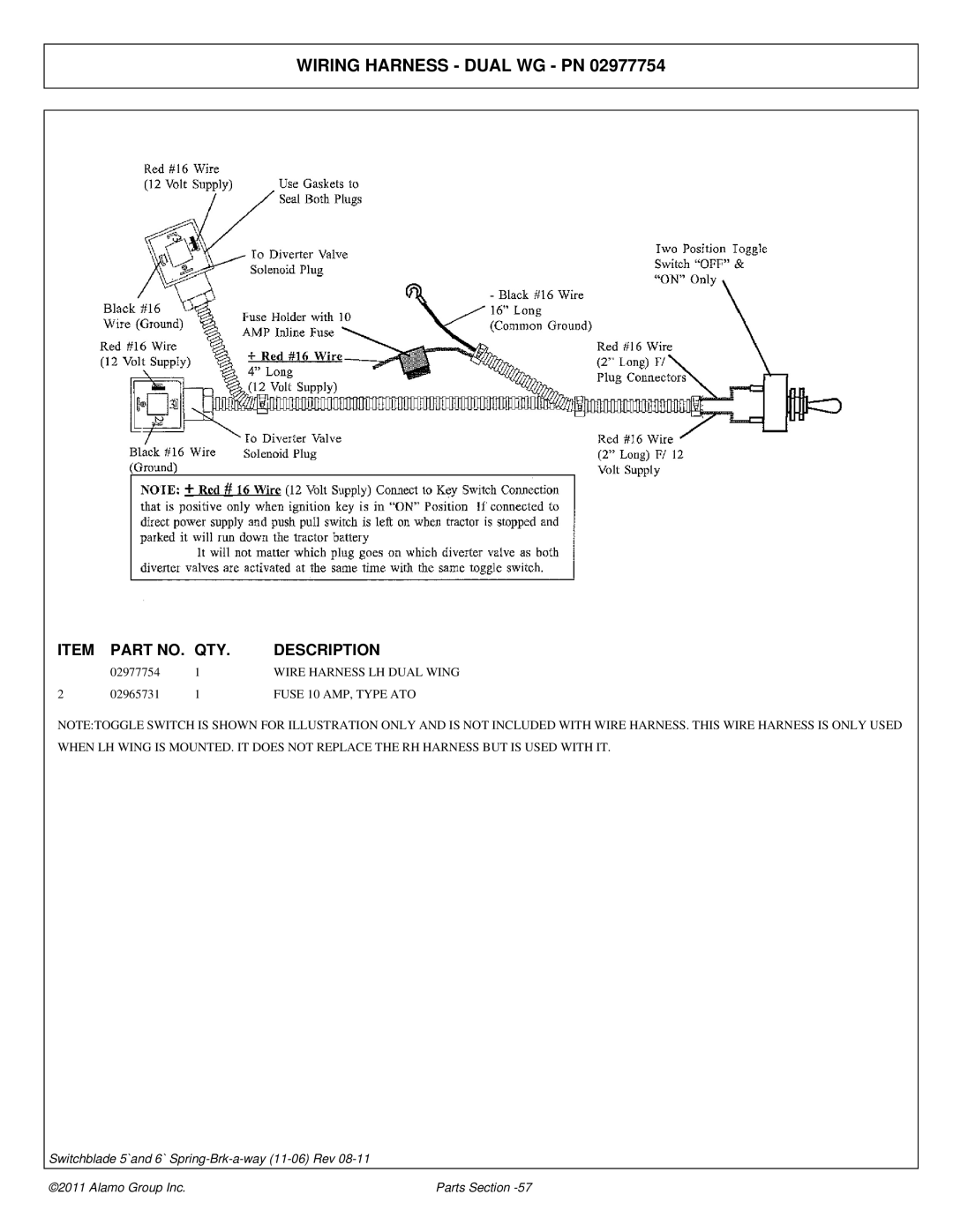 Alamo 02974374P manual Wiring Harness Dual WG PN 