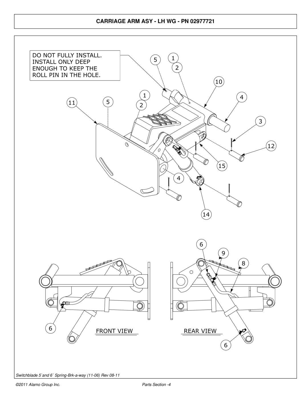 Alamo 02974374P manual Carriage ARM ASY LH WG PN 