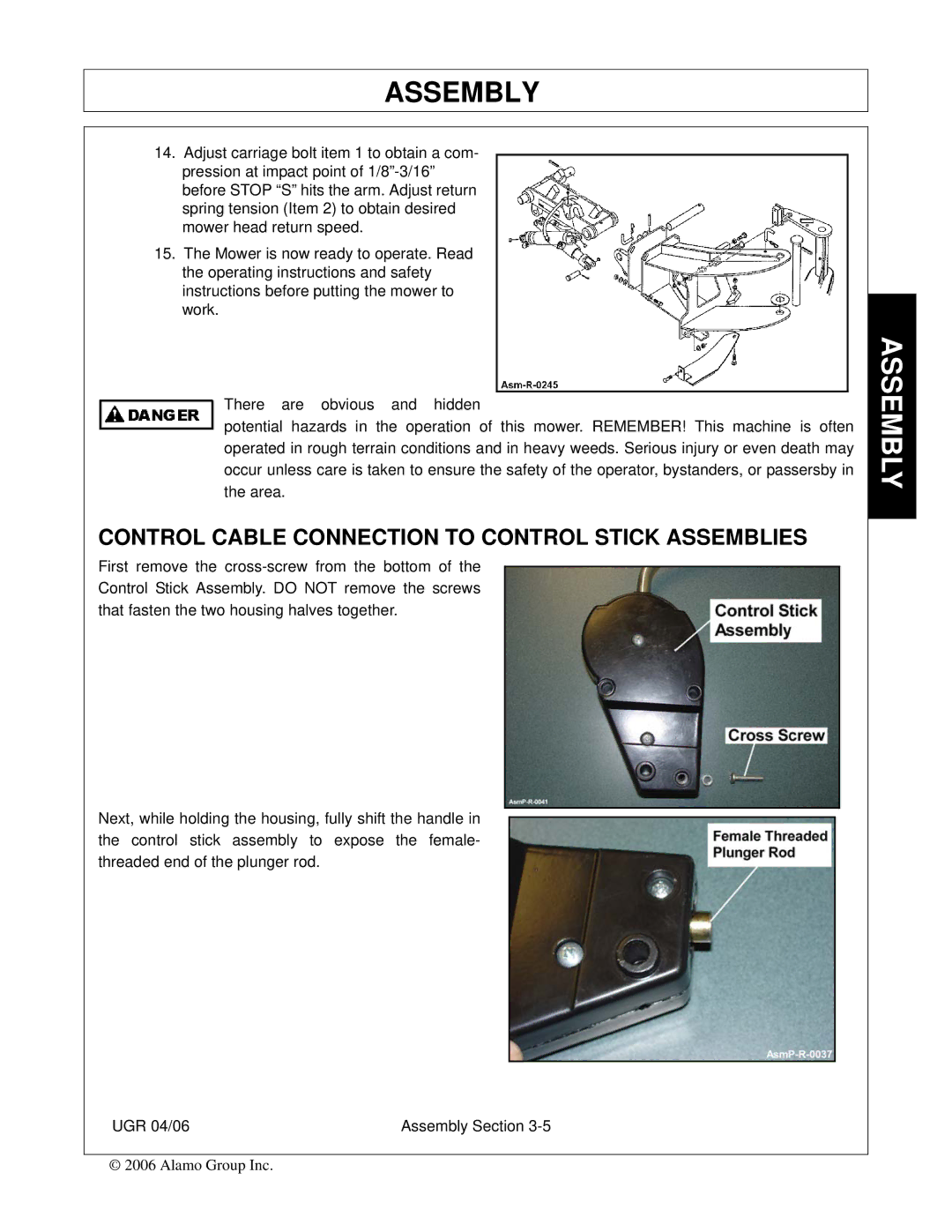 Alamo 02979718C manual Control Cable Connection to Control Stick Assemblies 