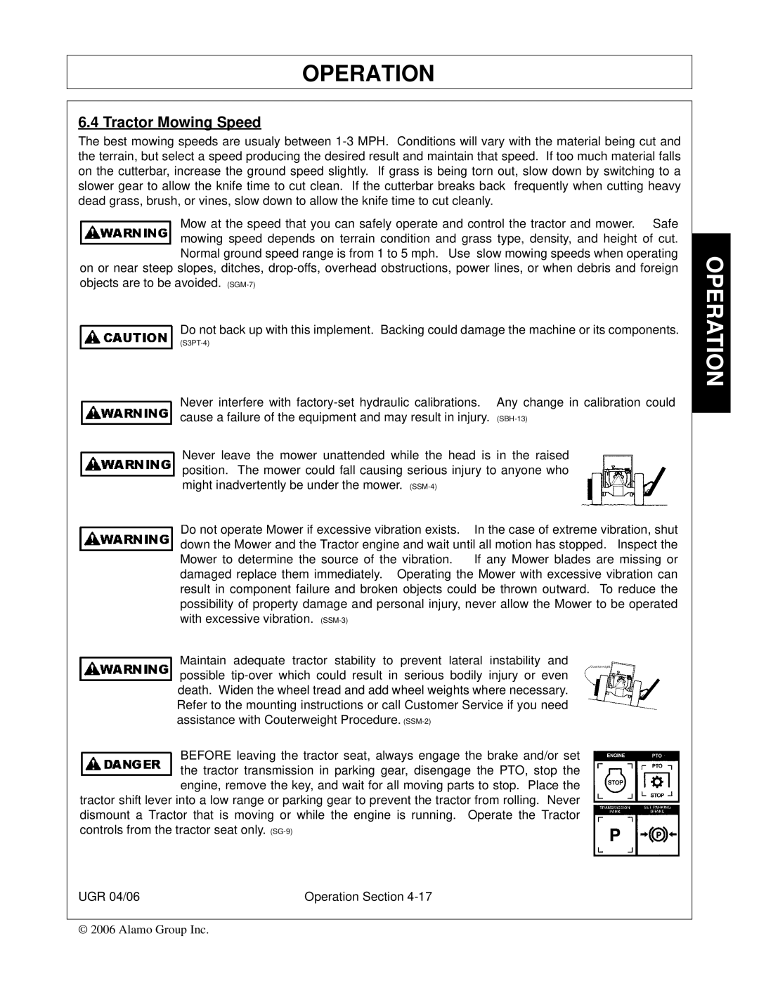 Alamo 02979718C manual Tractor Mowing Speed 