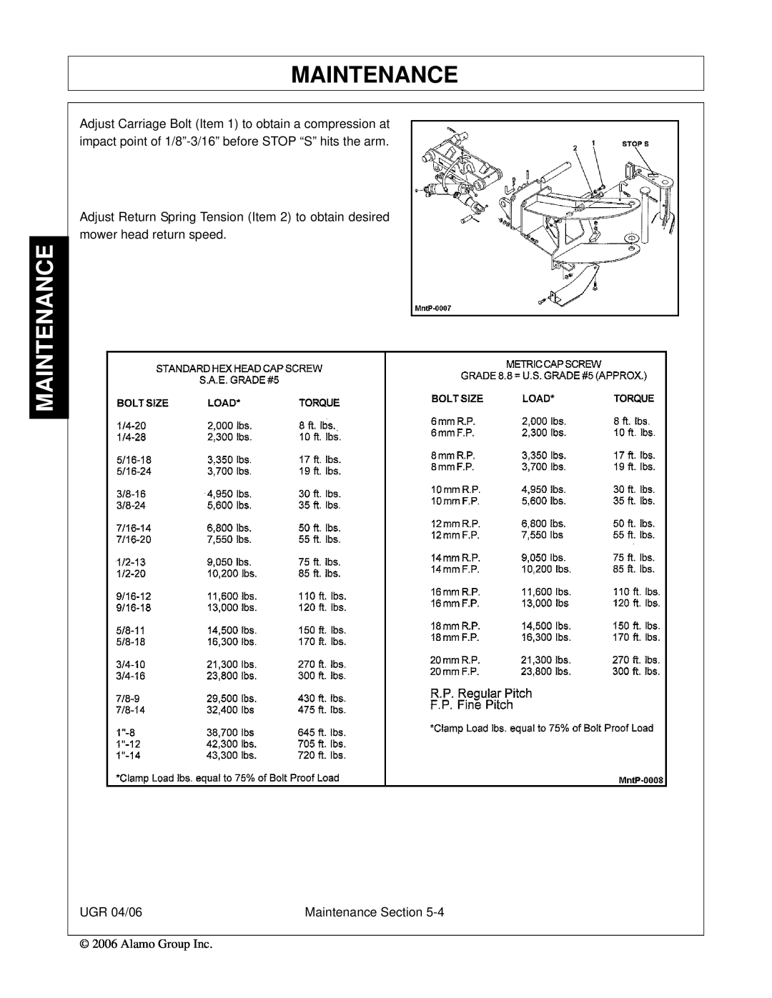 Alamo 02979718C manual UGR 04/06, Maintenance Section, Alamo Group Inc 