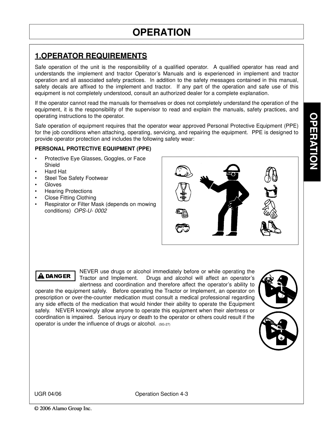 Alamo 02979718C manual Operation, Operator Requirements, Personal Protective Equipment Ppe 