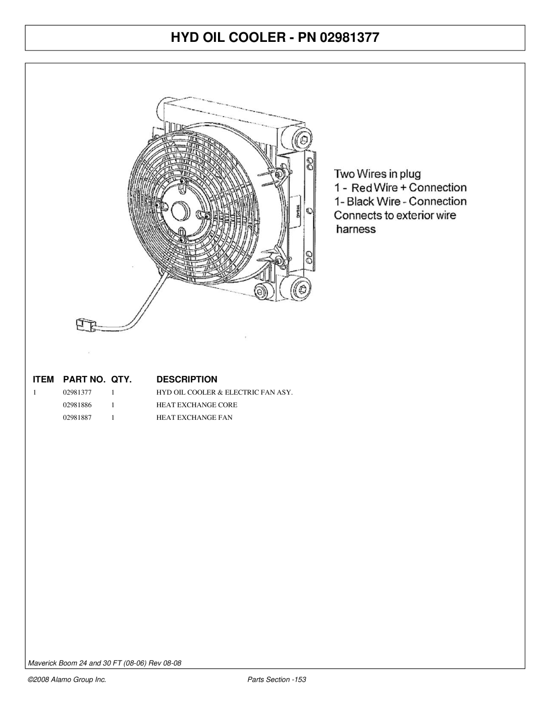 Alamo 02981992P manual HYD OIL Cooler PN, Heat Exchange Core, Heat Exchange FAN 