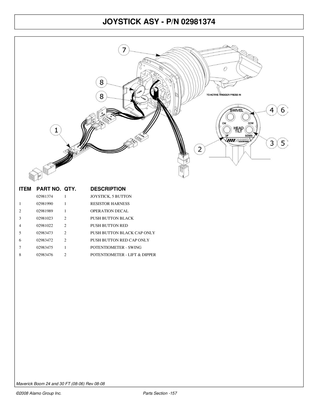 Alamo 02981992P manual Joystick ASY P/N 