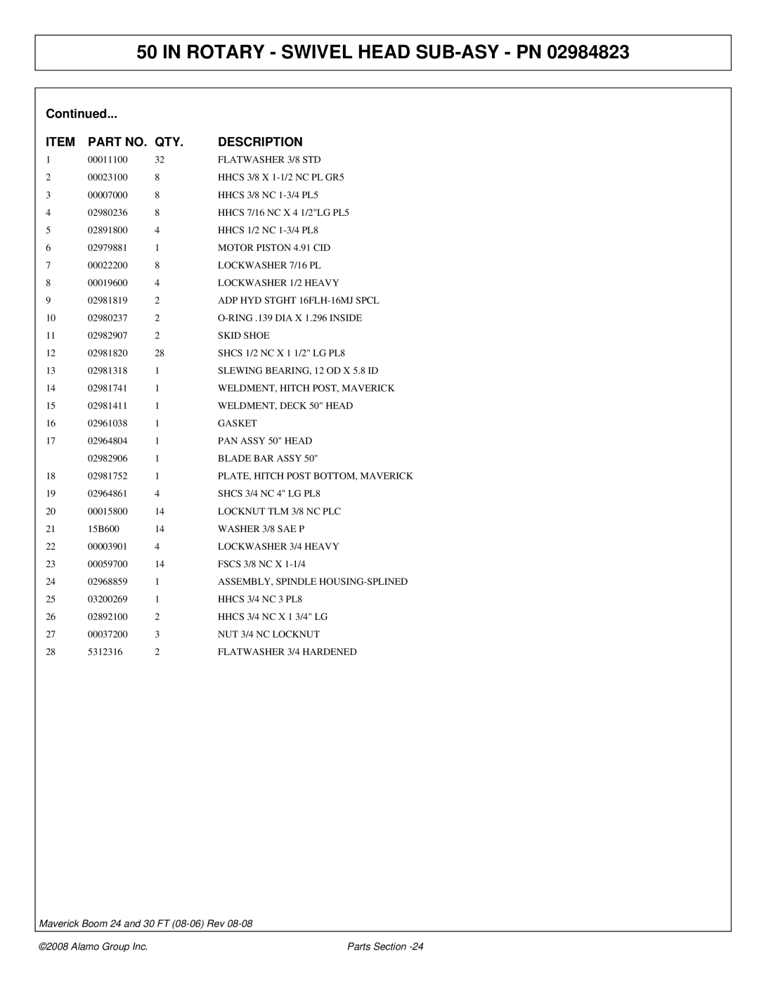 Alamo 02981992P Motor Piston 4.91 CID, Lockwasher 7/16 PL, Lockwasher 1/2 Heavy, ADP HYD Stght 16FLH-16MJ Spcl, Skid Shoe 