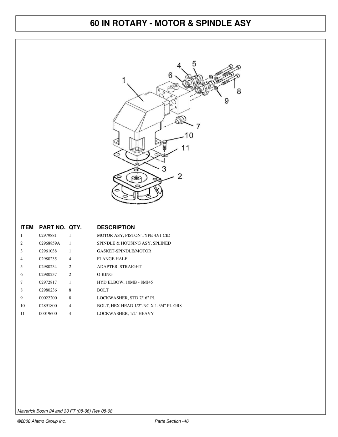 Alamo 02981992P manual Rotary Motor & Spindle ASY 