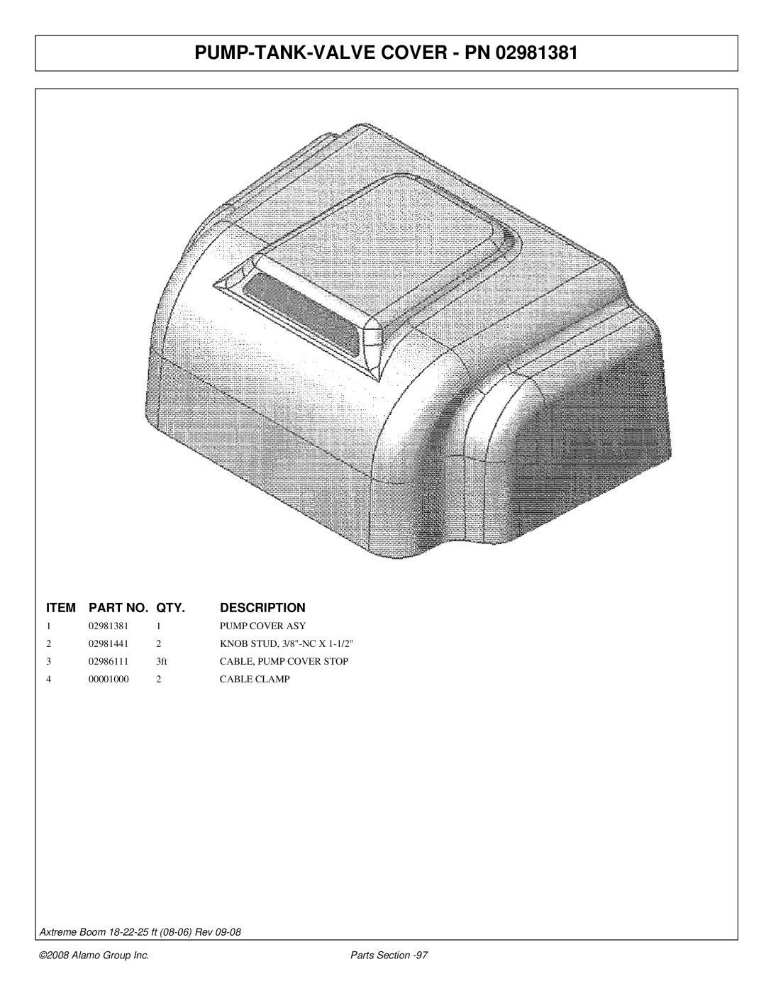 Alamo 02983326P manual PUMP-TANK-VALVE Cover PN, Cable Clamp 