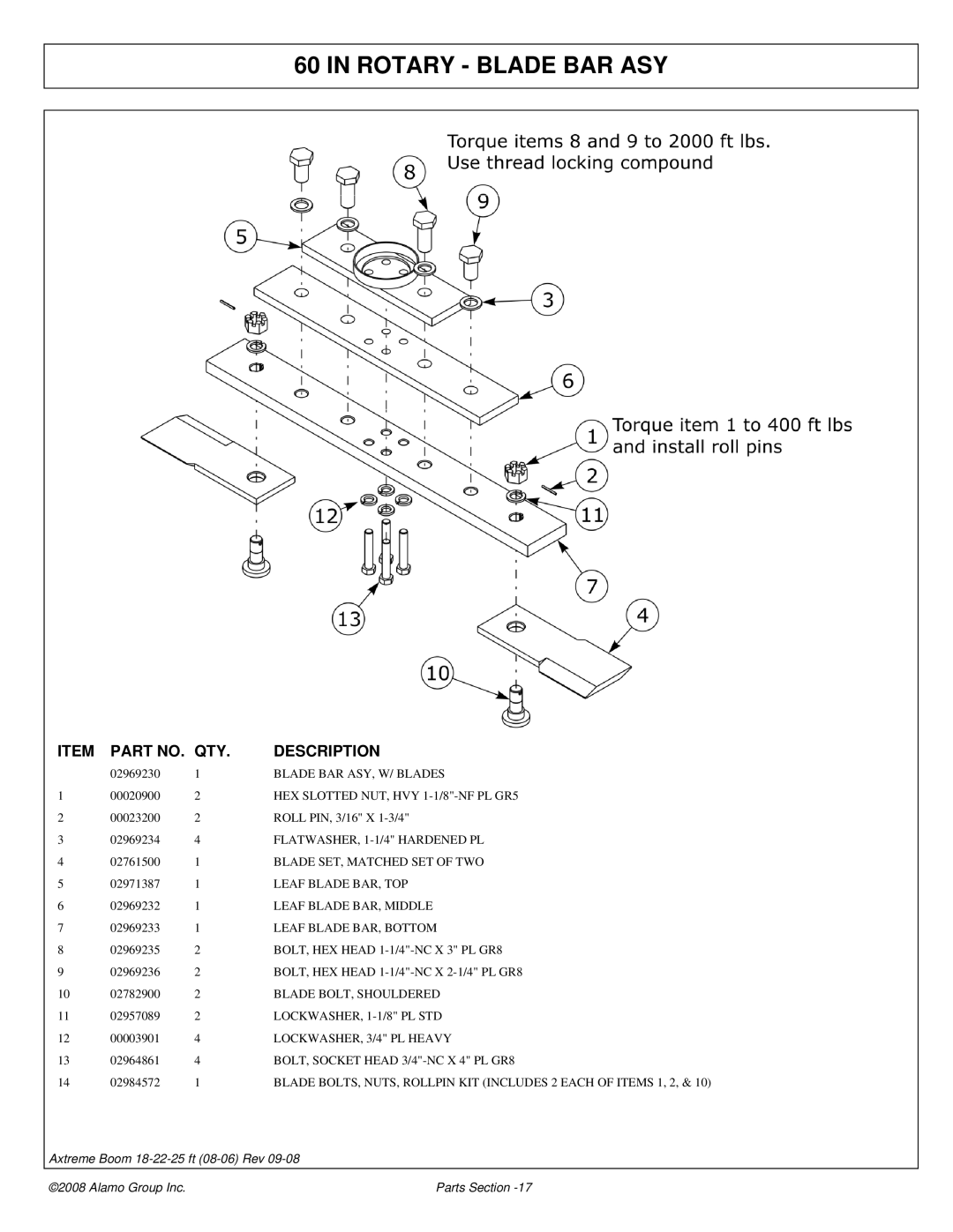 Alamo 02983326P manual Rotary Blade BAR ASY 