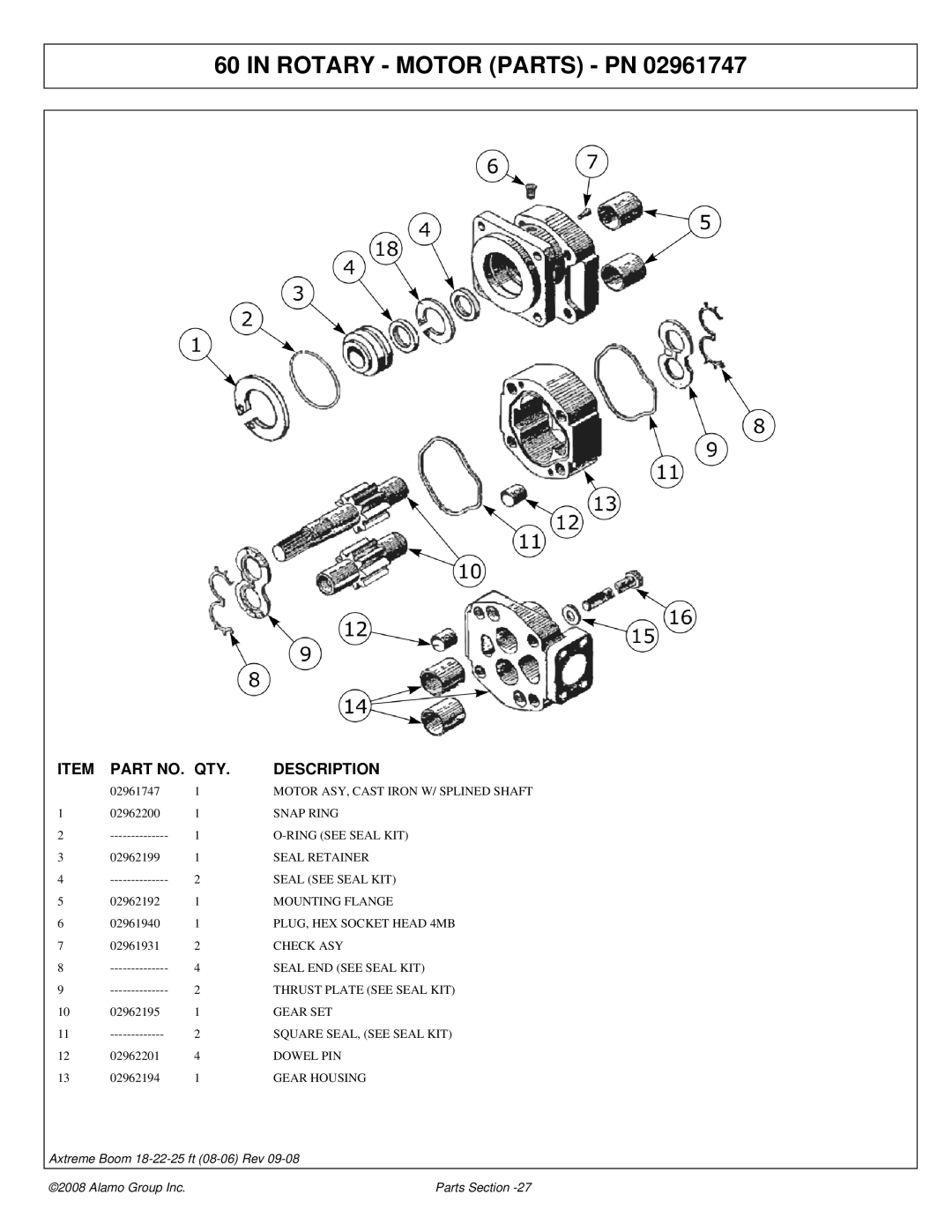 Alamo 02983326P Snap Ring, Ring see Seal KIT, Seal Retainer, Seal see Seal KIT, Mounting Flange, PLUG, HEX Socket Head 4MB 