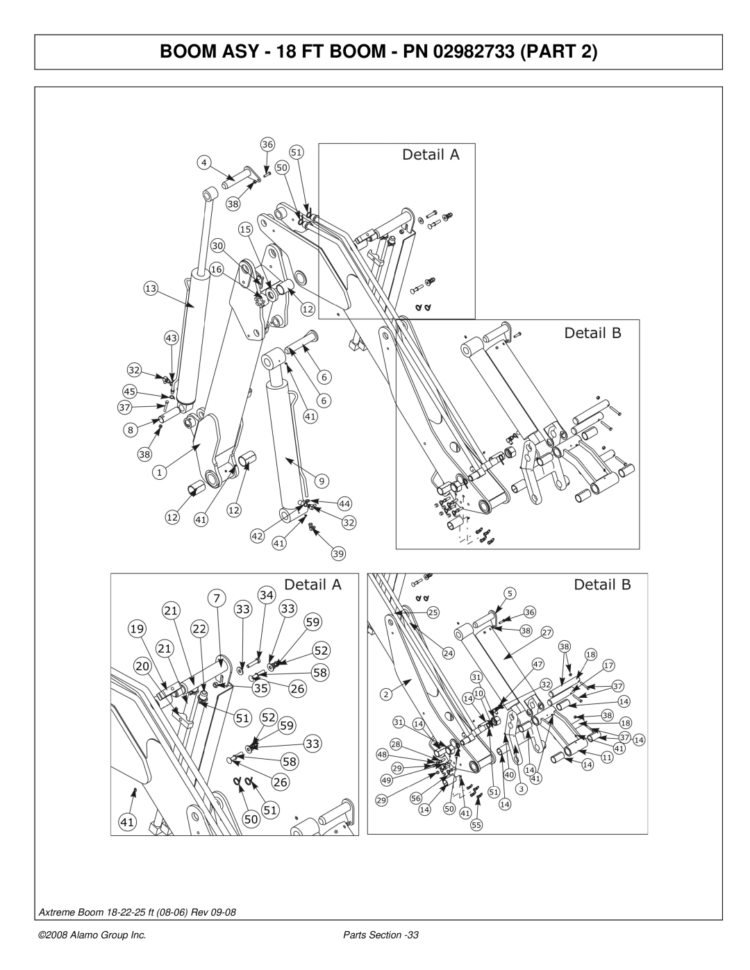 Alamo 02983326P manual Boom ASY 18 FT Boom PN 02982733 Part 