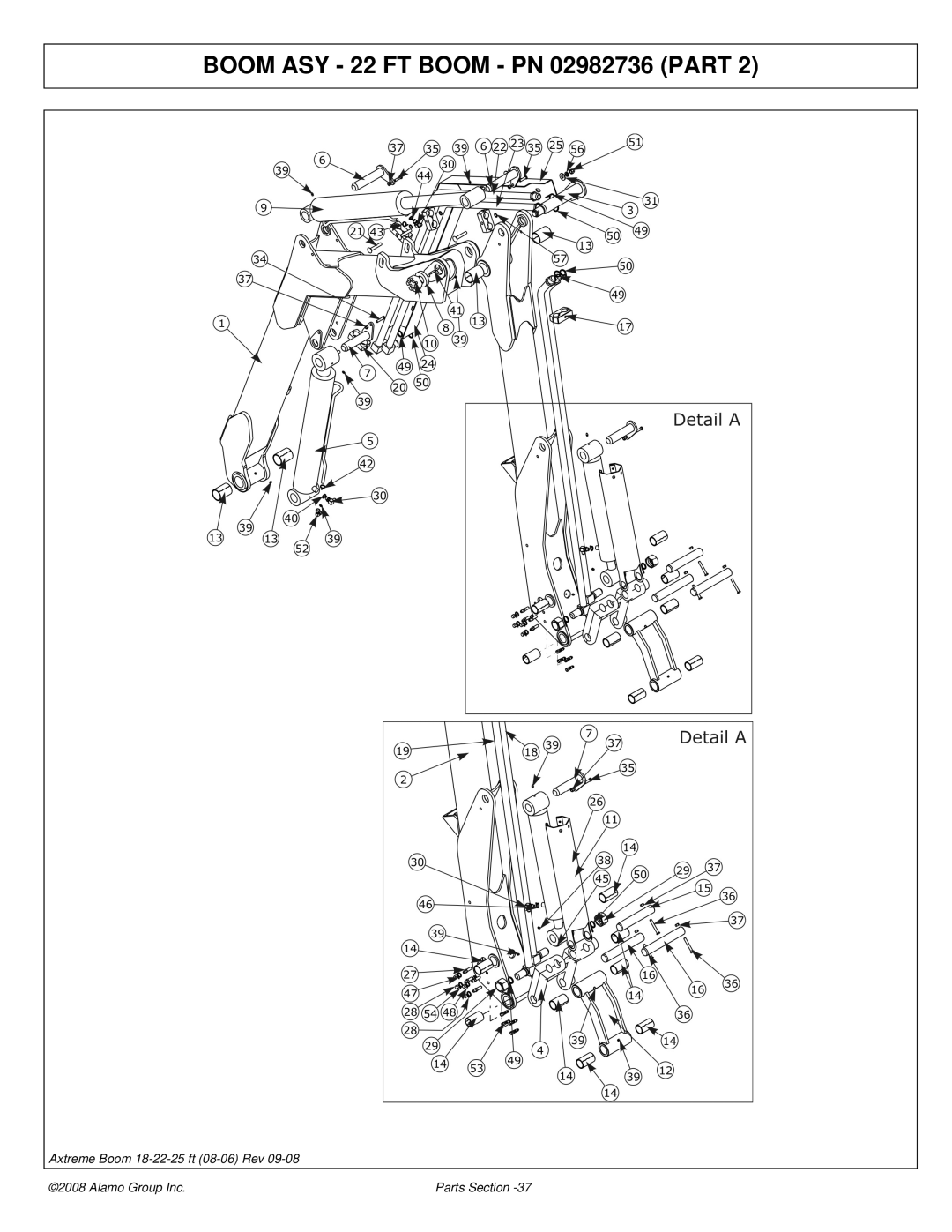Alamo 02983326P manual Boom ASY 22 FT Boom PN 02982736 Part 
