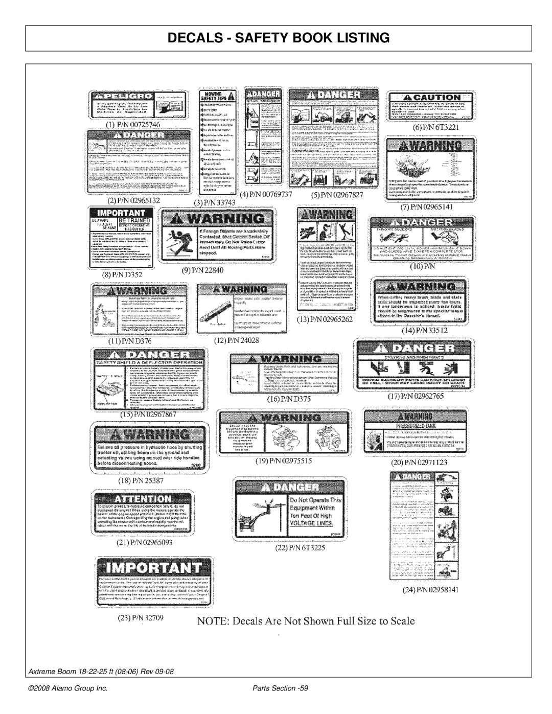 Alamo 02983326P manual Decals Safety Book Listing 