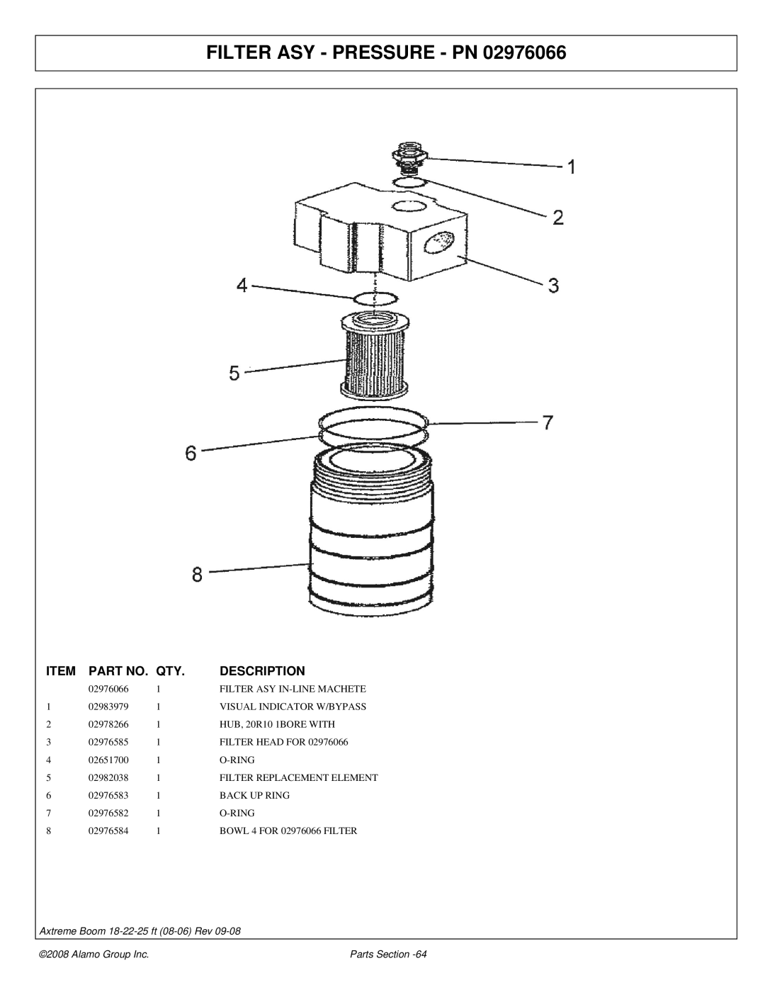 Alamo 02983326P manual Filter ASY Pressure PN 