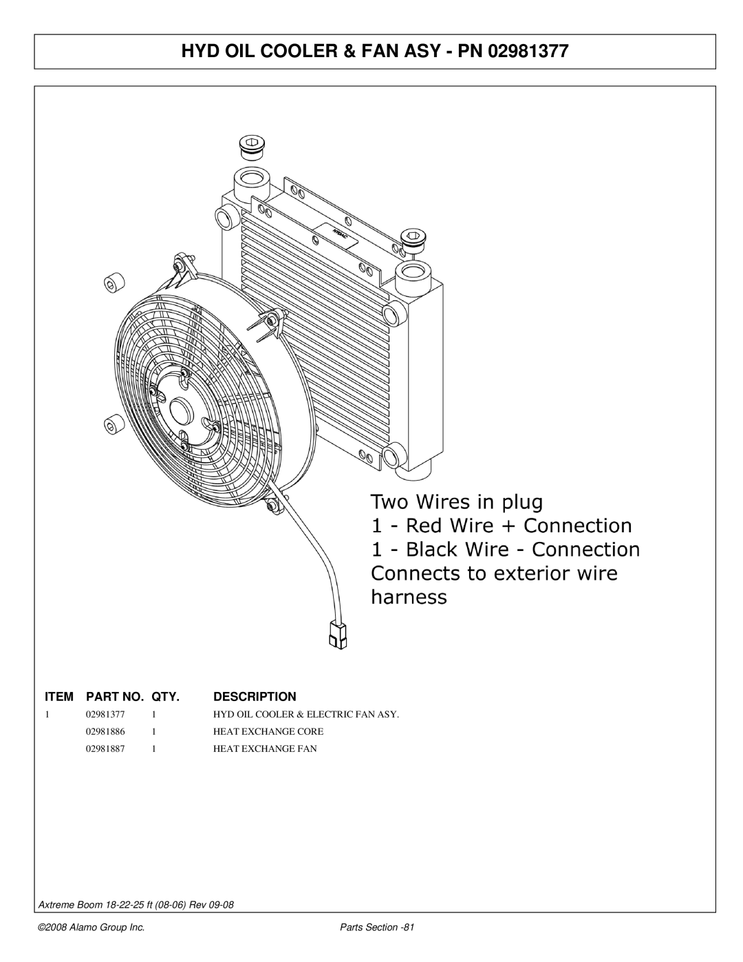 Alamo 02983326P manual HYD OIL Cooler & FAN ASY PN, Heat Exchange Core, Heat Exchange FAN 