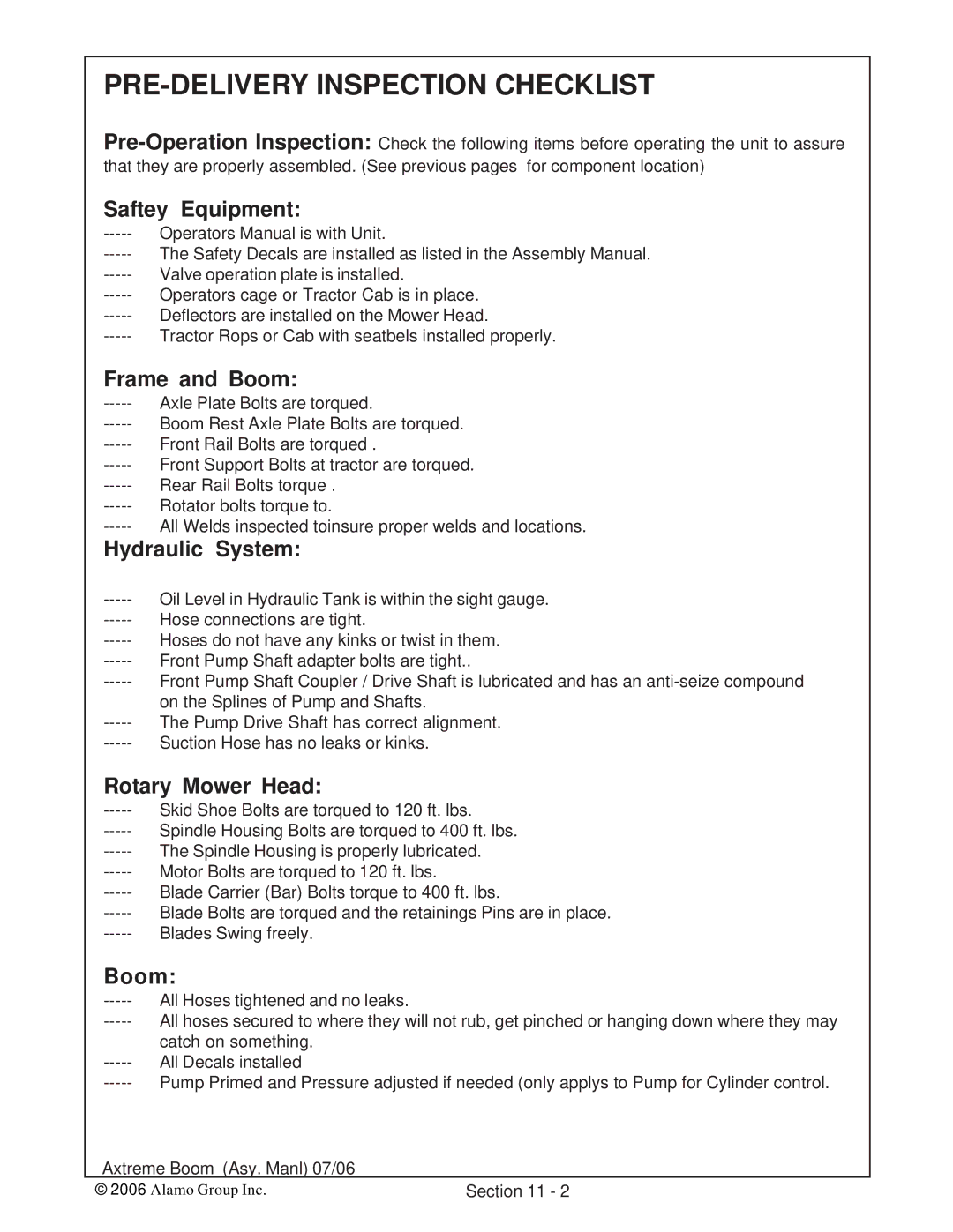 Alamo 02984405 instruction manual Saftey Equipment, Frame and Boom, Hydraulic System, Rotary Mower Head 