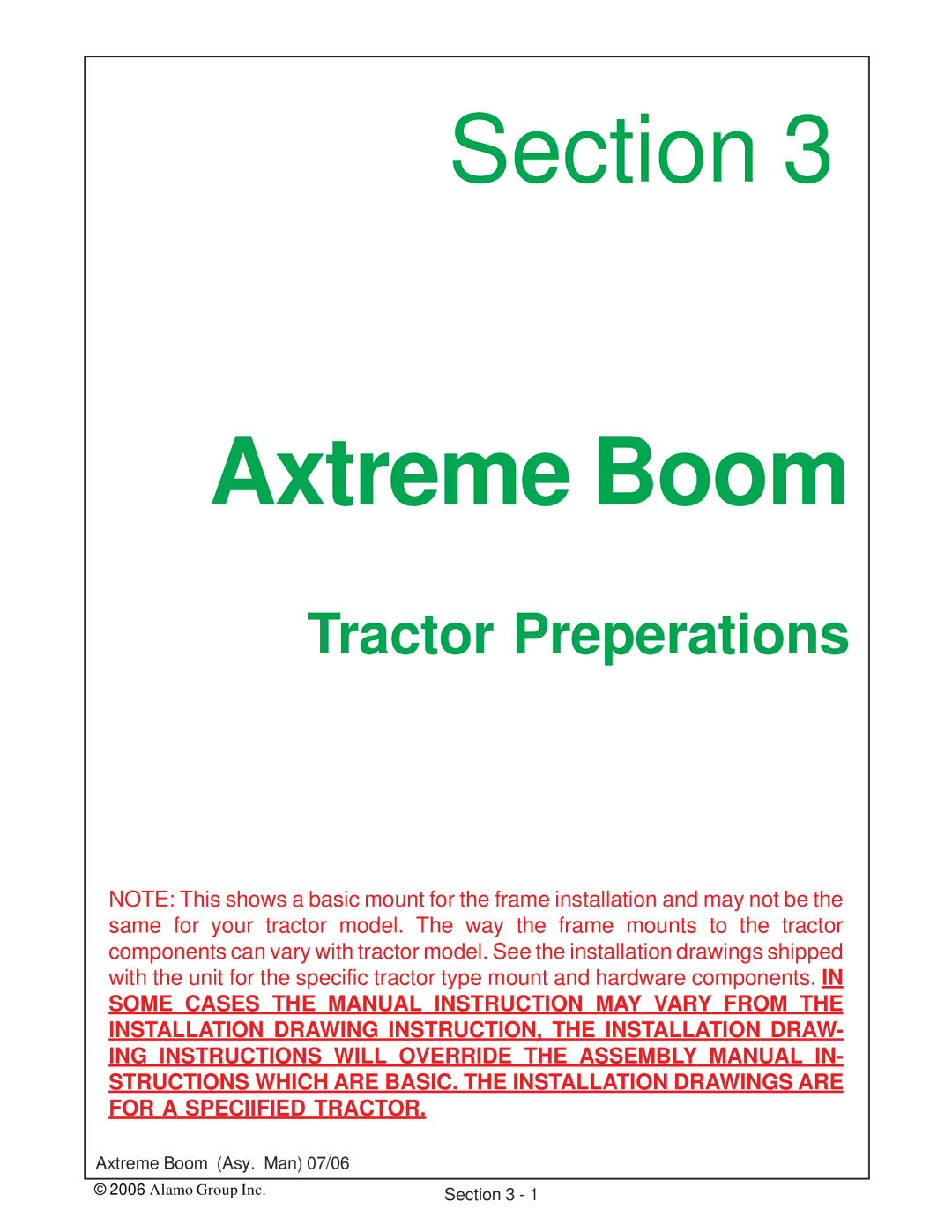 Alamo 02984405 instruction manual Tractor Preperations 