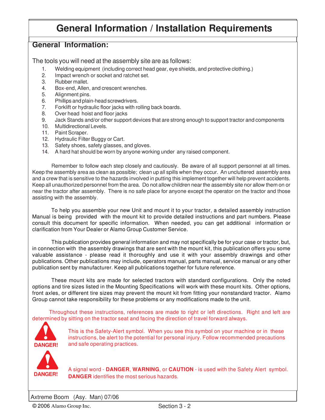 Alamo 02984405 instruction manual General Information / Installation Requirements 