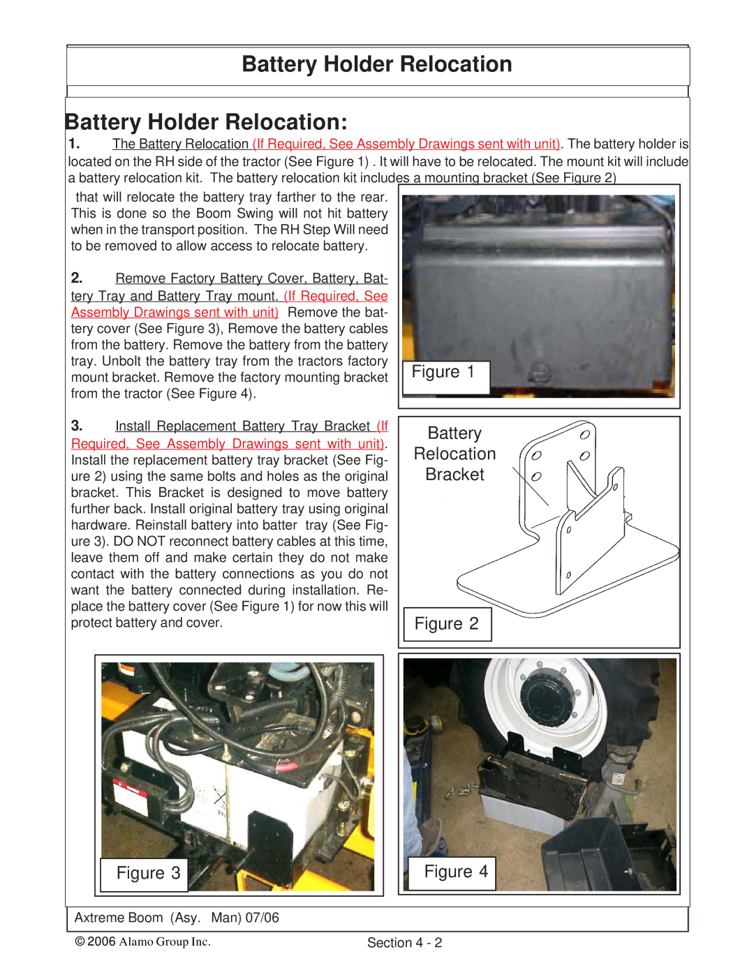 Alamo 02984405 instruction manual Battery Holder Relocation 