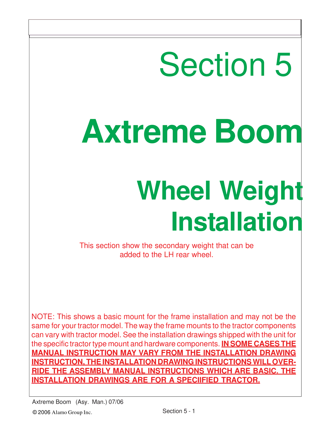 Alamo 02984405 instruction manual Wheel Weight Installation 