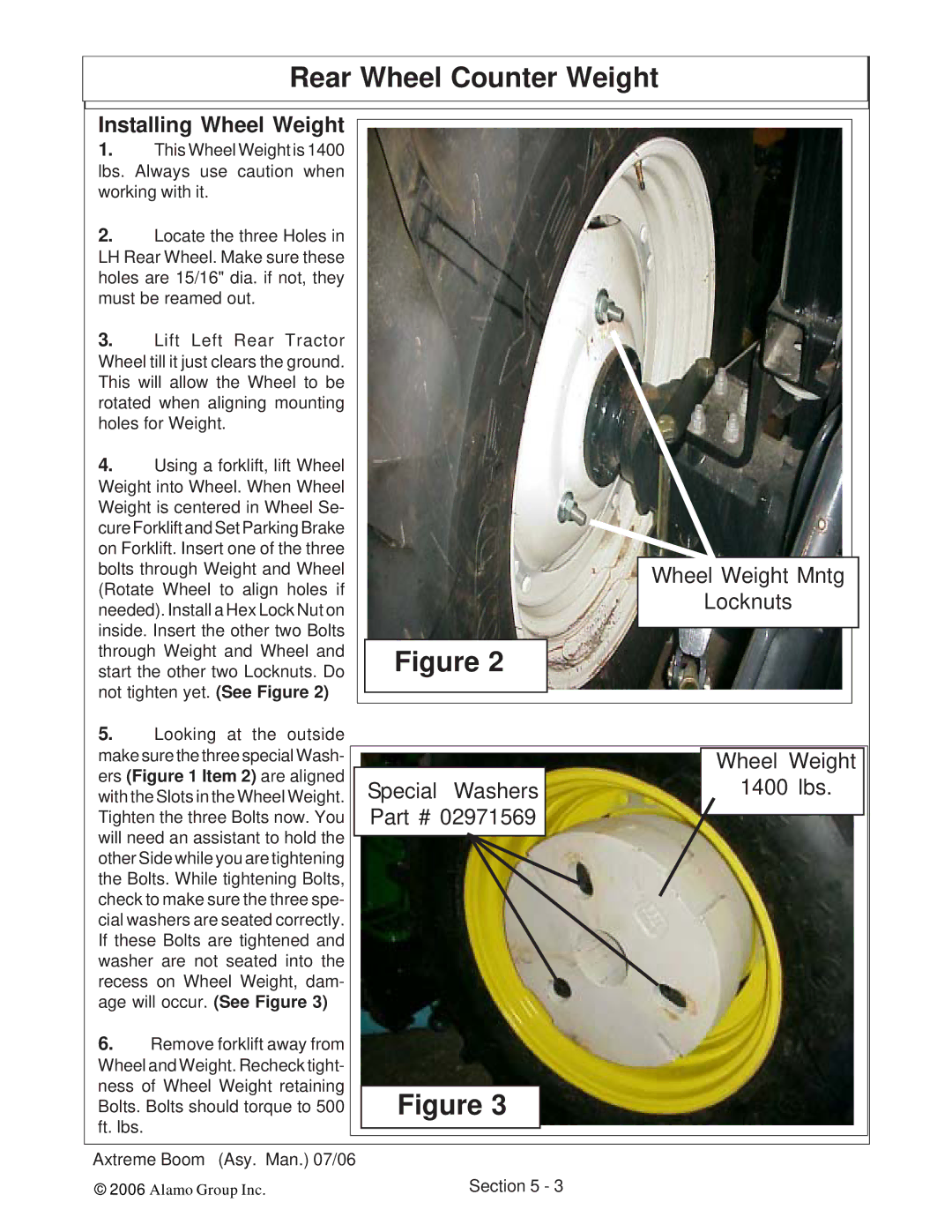 Alamo 02984405 instruction manual Installing Wheel Weight 