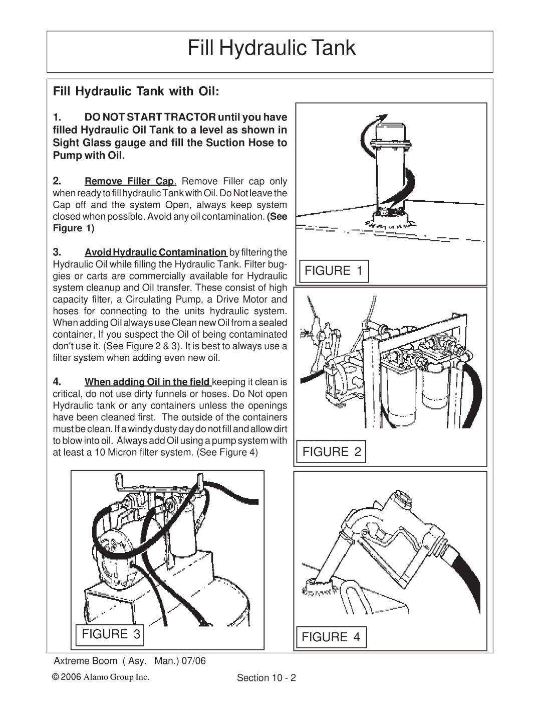 Alamo 02984405 instruction manual Fill Hydraulic Tank with Oil 