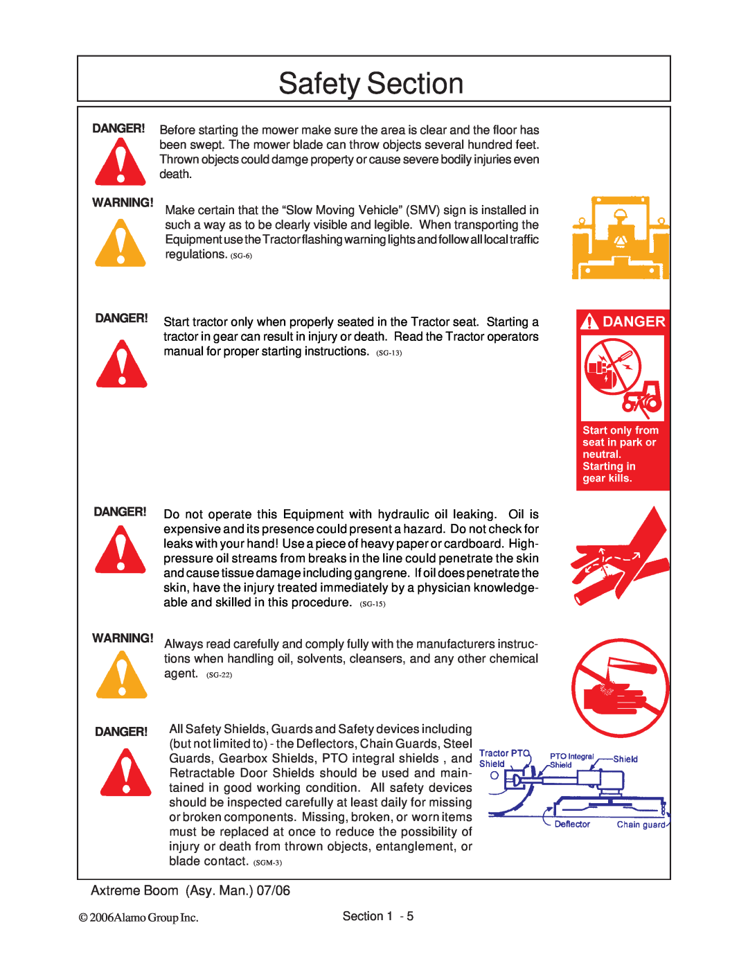 Alamo 02984405 instruction manual Safety Section, Danger Danger 