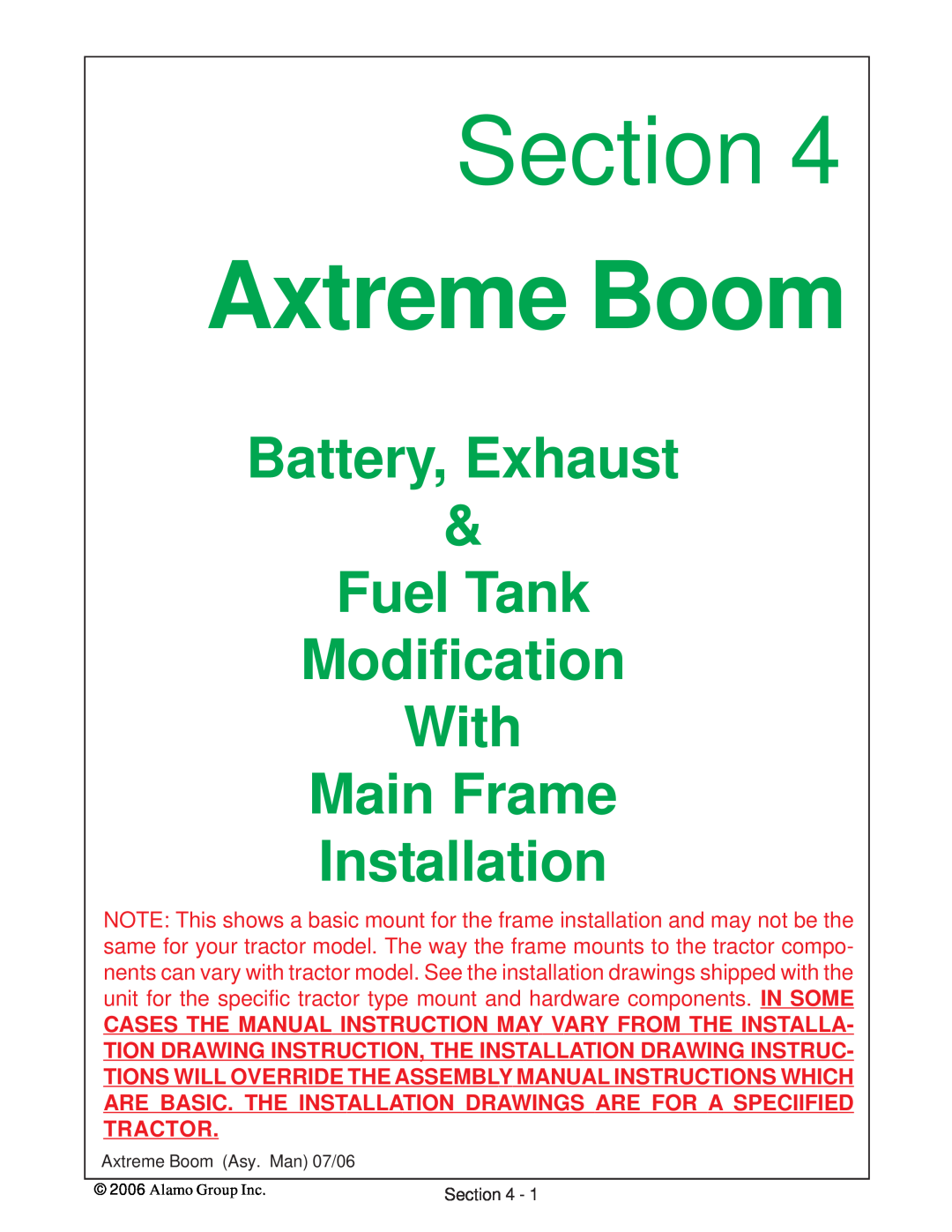 Alamo 02984405 Battery, Exhaust, Fuel Tank Modification With Main Frame Installation, Section, Axtreme Boom 