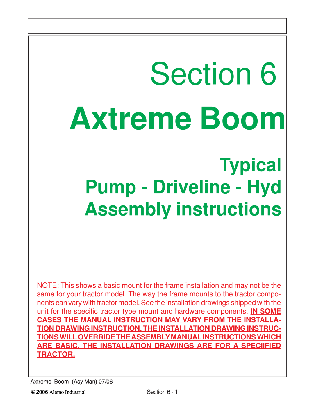 Alamo 02984405 Typical Pump - Driveline - Hyd Assembly instructions, Section, Axtreme Boom Asy Man 07/06 