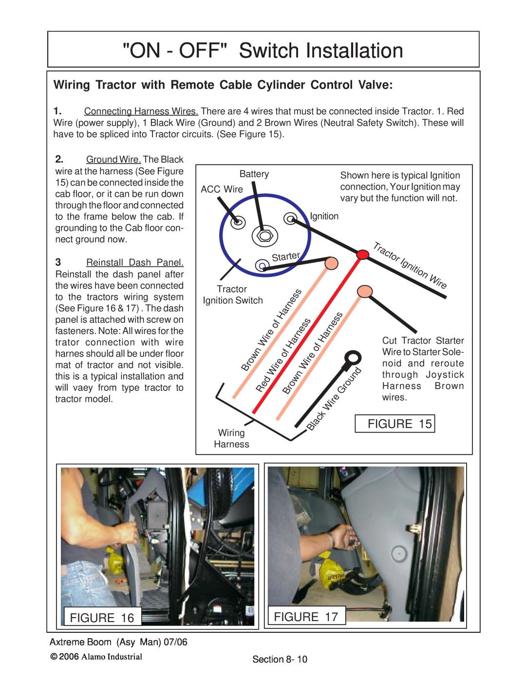 Alamo 02984405 Wiring Tractor with Remote Cable Cylinder Control Valve, ON - OFF Switch Installation, Ignition 